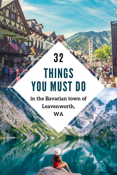 Here are 32 of the best things to do in Leavenworth, Washington. Whether you're visiting Leavenworth at Christmas or in the summer, this list covers all seasons! If you're looking for day trips from Seattle or things to do in the Pacific Northwest, be sure to stop by Leavenworth! It's a charming Bavarian town two hours east of Seattle. With beautiful nature, fun Bavarian architecture, and stunning wineries, restaurants, and hotels, this is a unique town that's worth the visit! #leavenworthwa What To Do In Leavenworth Wa, Pnw Vacation Ideas, Bavarian Architecture, Day Trips From Seattle, Washington Vacation, Leavenworth Washington, Washington State Travel, Pacific Northwest Travel, Washington Hikes