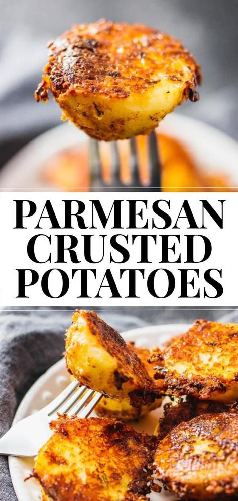 Crispy Parmesan Crusted Potatoes, Crusted Potatoes, Parmesan Crusted Potatoes, Potatoes Easy, Recipes Lunch, Parmesan Potatoes, Parmesan Crusted, Vegetarian Recipe, Potato Side Dishes