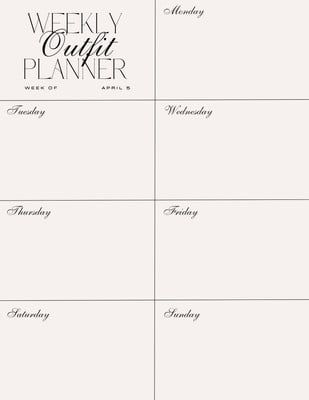 Weekly Outfit Planner - Templates by Canva Outfit Planner Template, Weekly Outfit Planner, Outfit Planner, Week Planner, Ipad Planner, Weekly Outfits, Planner Templates, Workout Schedule, Personal Planner