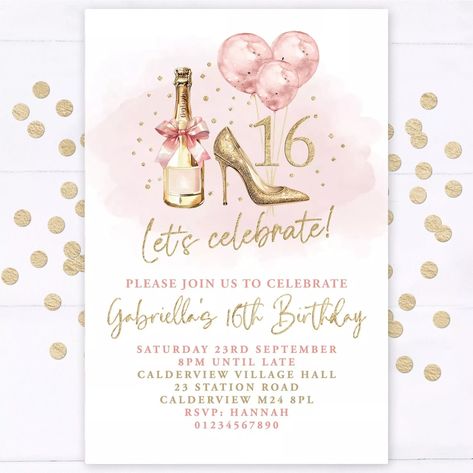 Personalised 16th Birthday Party Invitations, Pink Gold, Any Age, 18th 21st | eBay Pink Birthday Invitations Template, 18th Birthday Party Invitations, Party Invitations Pink, 18th Birthday Invitation, Invitations Pink, 18th Birthday Party, 16th Birthday Party, Pink Birthday, 16th Birthday