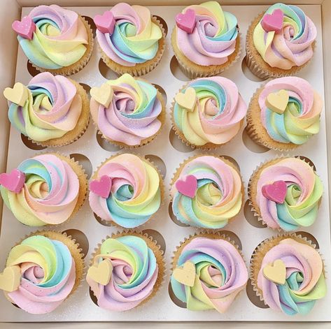 Berry Cupcakes, 1st Birthday Cupcakes, First Birthday Cupcakes, Rainbow Birthday Cake, Unicorn Birthday Cake, Colorful Cupcakes, Cupcake Cake Designs, Rainbow Cupcakes, Unicorn Cupcakes