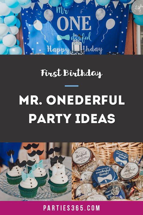 Mr ONEderful first birthday party Mr Onederful Birthday Party Ideas Diy, Mr Wonderful 1st Birthday Theme, One Derful First Birthday Boy, Mr Onederful Birthday Decoration, Onederful Birthday Boy, 1st Birthday Party Ideas Boy, Mr Onederful Birthday Cake, Baby Boy 1st Birthday Themes, Blue First Birthday Party