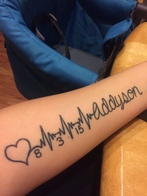 Baby Heartbeat Tattoo, Tattoo Ideas For Son Baby Boys, Tattoo Ideas For Baby Girl, First Born Tattoo Ideas Sons, Niece Tattoo Ideas, Heartbeat Tattoo Ideas, Baby Girl Tattoo Ideas, Tattoos For My Son, Baby Tattoos For Moms