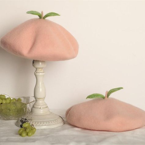 Handmade cute wool felt beret YV43343 | Youvimi Harajuku Fashion Kawaii, Cute Beret, Kawaii Hat, Beret Style, French Beret, Peach Fruit, Wool Berets, Sweet Peach, Beret Hat