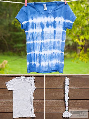 Tie-dye doesn't always mean groovy spirals and circles -- you can make straight-line stripes, too.                  For the best results, use a prewashed and dried 100 percent cotton T-shirt. Gather up some rubber bands and prepare a shirt for the dye.                 Wet a shirt and lay it flat. Starting at one side, gather the tee to create accordion-like folds that run vertically from neck to hem.                 Wrap a rubber band tightly around the shirt. For more stripes, add rubber ban... Tie Dye Instructions, Tie Dye Shirts Patterns, Diy Tie Dye Techniques, Diy Tie Dye Designs, Tie Dye Patterns Diy, Diy Tie Dye Shirts, Tie Dye Crafts, Diy Tie, How To Tie Dye