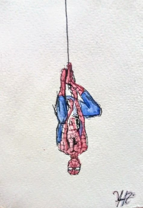 Watercolor Movie Art, Spiderman Drawing Watercolor, Spider Man Watercolor Art, Cute Spiderman Painting, Spiderman Watercolor Art, Spiderverse Watercolor, Spider Man Watercolor, Marvel Watercolor Art, Spiderman Doodle