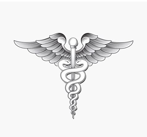 Hermes Tattoo Symbols, Nurse Caduceus Tattoo, Cadeusus Tattoo Design, Medicine Symbol Tattoo, Surgeon Tattoo Ideas, Caduceus Tattoo Nurse, Medical Tattoo Ideas Nursing, Medical Symbol Tattoo, Doctor Tattoo Ideas