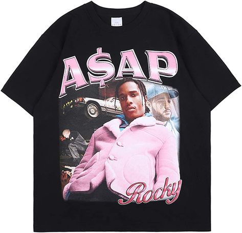 NAGRI Men's ASAP Rocky Cotton T-Shirt, black, m : Amazon.de: Clothing Asap Rocky Shirt, Asap Rocky T Shirt, A$ap Rocky, Oversized Streetwear, Streetwear Shorts, Asap Rocky, Mens Sleeve, Black Graphic Tees, Street Look