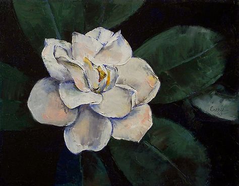 Pretty!!  Gardenia Oil Painting by Michael Creese Gardenia Painting, Flower Line Drawings, White Gardenia, Sip And Paint, Paint Parties, Flower Painting Canvas, Magical Garden, Zen Art, Abstract Canvas Painting