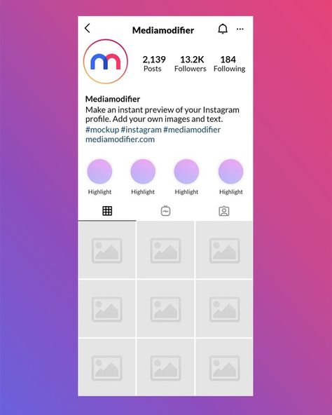 Mockup generator template for an Instagram profile page, as viewed from a mobile device. Instagram Profile Mockup, Instagram Mockup Template, Instagram Profile Page, Instagram Profile Template, Instagram Branding Template, Instagram Mockup, Valentine Template, Social Media Mockup, Instagram Profile Pic