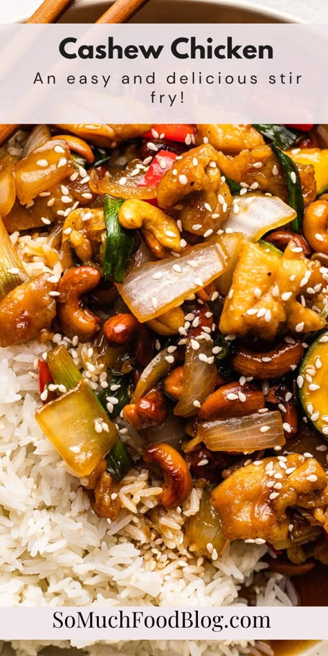 Add a healthy and flavorful twist to your weeknight dinner with this delicious cashew chicken stir fry recipe! Loaded with tender chicken, crunchy cashews, and colorful veggies, this easy-to-make dish will satisfy your taste buds and leave you feeling full and satisfied. Get the recipe now and discover a new family favorite that you'll love to make again and again! Chinese Chicken Cashew Stir Fry, Healthy Cashew Chicken Stir Fry, Cashew Nut Stir Fry, Thai Cashew Chicken Stir Fry, Homemade Cashew Chicken, Chicken And Cashew Stir Fry, Kikkoman Stir Fry Sauce Recipes, Chicken Cashew Recipes, Crockpot Cashew Chicken