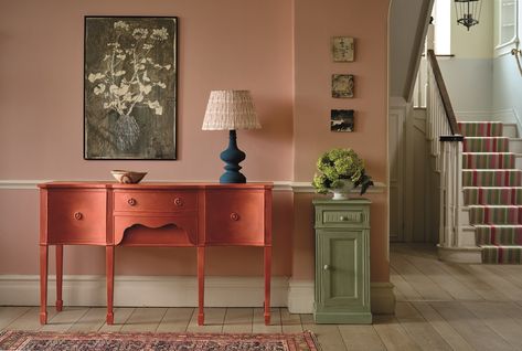 pink hallway Vintage Paint Colors, Red Chalk Paint, Color Terracota, Hallway Flooring, Old Fireplace, Annie Sloan Paints, Hallway Furniture, Annie Sloan Chalk Paint, Wood Console