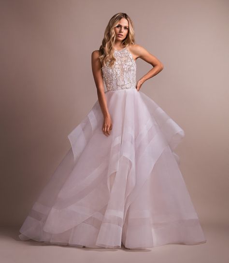 Style 6916 Tulua Hayley Paige bridal gown - Alabaster tulle ball gown with crystal stone butterfly bodice, scalloped jewel neckline and low scoop back, cascading skirt with striped horsehair detail. Hailey Paige Wedding Dress, Hailey Paige, Paige Wedding Dress, Hayley Paige Dress, Hayley Paige Bridal, Hayley Paige Wedding, Wedding Dresses Kleinfeld, Hayley Paige Wedding Dress, Bridal Reflections