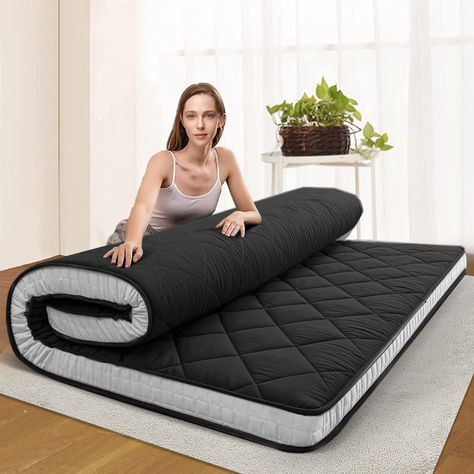 Room Futon, Roll Up Mattress, Bedroom Futon, Living Room Futon, Japanese Futon Mattress, Futon Living Room, Futon Cushions, Japanese Bed, Japanese Floor Mattress