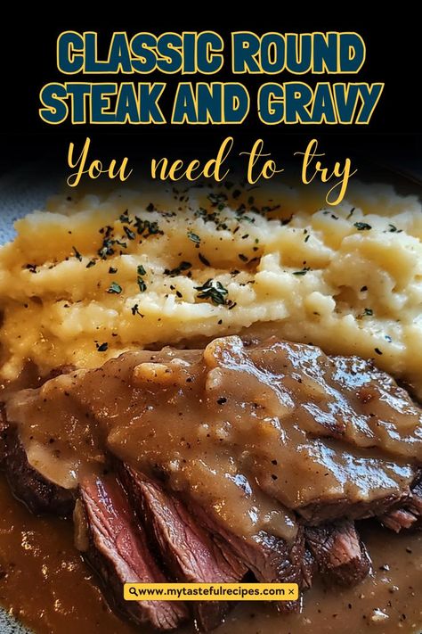 Comfort food at its best! This Easy Round Steak with Creamy Gravy is perfect for a satisfying, no-fuss dinner. Pair it with mashed potatoes for a meal everyone will love. Classic Round Steak And Gravy, Braised Round Steak Recipes, Inside Round Steak Recipes, Round Steak With Gravy, Round Steak Recipes Easy, Tenderized Round Steak Recipes, Round Steak And Gravy, Round Steak Recipe, Tenderized Round Steak