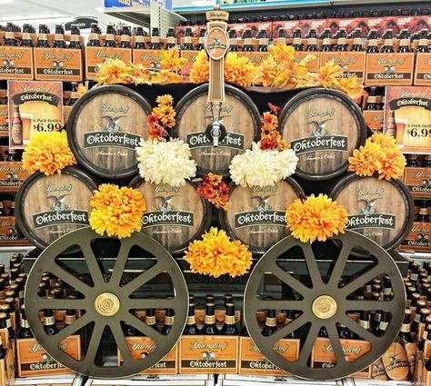 Oktoberfest grocery creative beer display by Justin H.E. Weaver Oktoberfest Photo Backdrop, Octoberfest Decor, Oktoberfest Kids Party, Oktoberfest Decor, Oktoberfest Entrance, Oktoberfest Beer Tasting Party, Oktoberfest Party Decorations, Beer Display, Octoberfest Beer