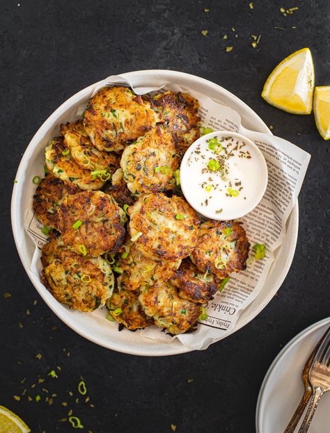 Dairy Free Zucchini Fritters, Courgette Fritter, Sweet Potato Kale, Creamy Potato Soup, No Dairy, Zucchini Fritters, Zucchini Fries, Light Snacks, Creamy Potato