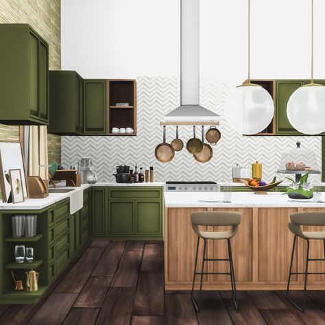 Peace's Place : Essa Kitchen - Modern Kitchen Set with 14 New... Sims 4 Cc Green Kitchen, Sims 4 Green Kitchen, Kitchen Sims 4 Ideas, Sims4 Cc Furniture Kitchen, Sims 4 Cc Kitchen Set, Sims Cc Kitchen, Sims 4 Modern Kitchen, Ts4 Kitchen, Sims 4 Kitchen Cabinets