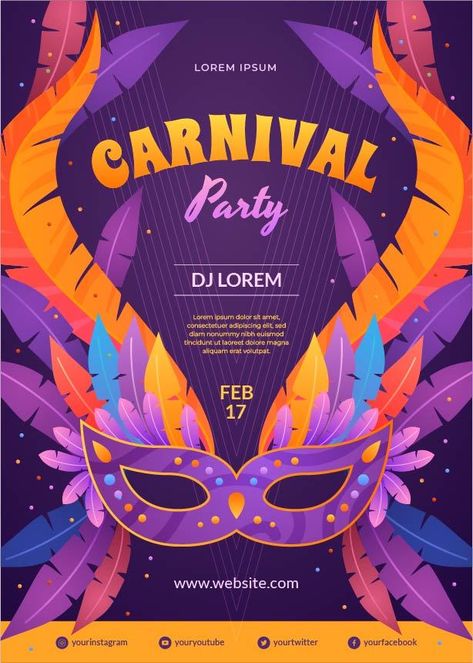 Brazil Carnival Illustration, Carnival Theme Poster, Carnival Poster Design Graphics, Carnival Illustration Design, Poster Invitation Design, Festival Posters Design, Poster Theme Ideas, Carnival Poster Ideas, Brazil Carnival Theme Party