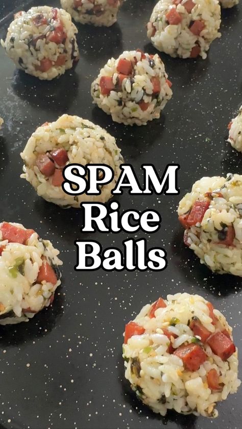 Vince Vasquez | SPAM rice balls using @spambrand cut into tiny pieces is a great snack for on-the-go or for a party. Binded together with a little kewpie... | Instagram Spam And Seaweed Recipe, Spam Musubi Appetizer, Cold Asian Appetizers For Party, Spam Rice Balls Recipe, Spam Musubi Rice Balls, Mini Spam Musubi, Spam Musubi Balls, Ways To Use Kewpie Mayo, Spam Balls