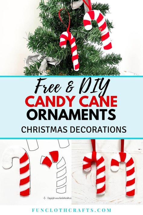 Felt Free Pattern, Diy Candy Cane Ornaments, Felt Candy Cane, Diy Candy Cane, Felt Candy, Candy Cane Ornaments, Felt Ornaments Patterns, Felt Crafts Patterns, Candy Ornaments