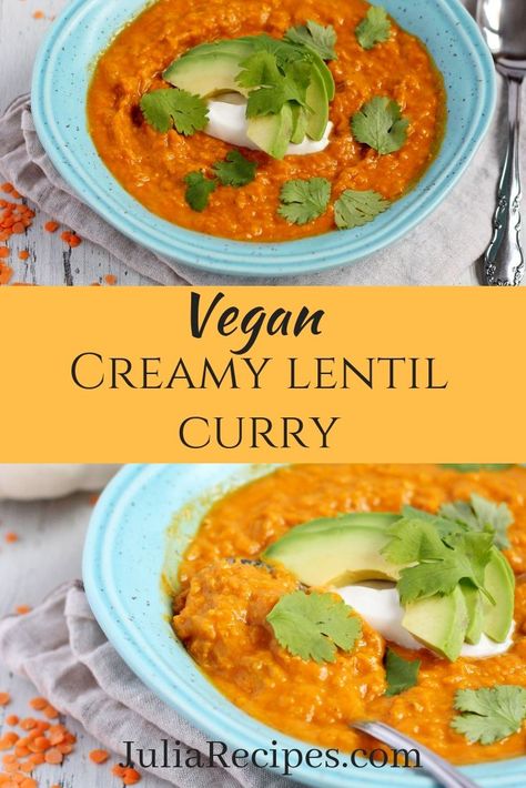 Creamy lentil curry Curry Lentils, Lentils Benefits, Lentil Curry Recipes, Turmeric Spice, Dried Lentils, Red Lentils, Vegan Sour Cream, Lentil Curry, Lentil Recipes