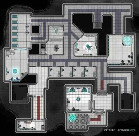 Dnd Futuristic Maps, Star Wars Battlemap, Lab Battlemap, Scifi Lab, Space Map, Station Map, Traveller Rpg, Cyberpunk Rpg, Dnd World Map