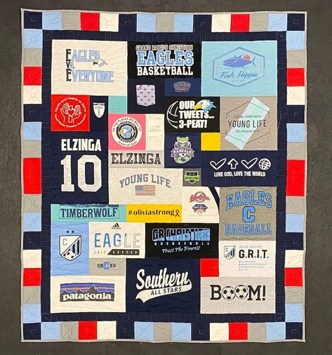 3 Differences Between a T-shirt Blanket and T-shirt Quilt. Free Tee Shirt Quilt Patterns, T Shirt Quilt Layout, Easy Tshirt Quilt, How To Make A T-shirt Quilt, Tshirt Quilts Ideas Layout Design, T Shirt Quilt Patterns Free, Tshirt Memory Quilt Ideas, T Shirt Quilts For Beginners, T Shirt Quilts Ideas Layout How To Make