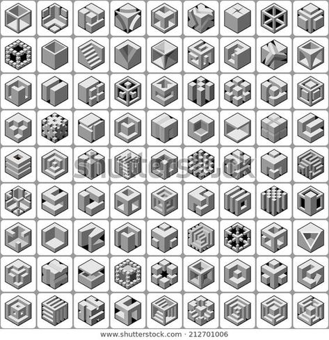 Cubes Architecture, Shape Icons, 3d Geometric Shapes, Drawing Patterns, Geometric Shapes Design, Zestaw Ikon, Isometric Drawing, Drawing Programs, Cube Shape