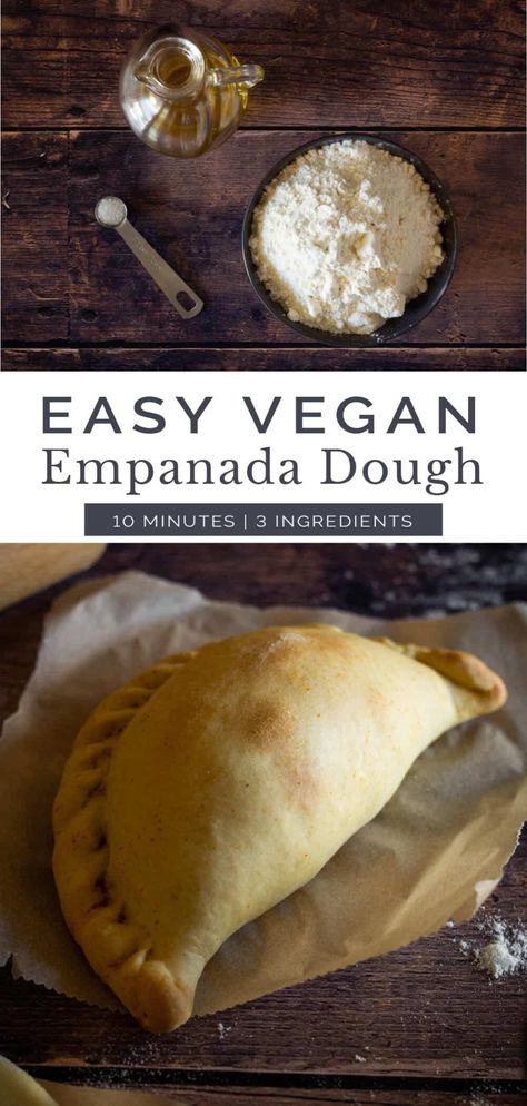 Vegan empanadas are a delicious, healthy recipe that is easy to make. Follow this 3-ingredient dough recipe for vegan empanadas with only 10 minutes of prep time! The best part? There are no eggs or dairy! You'll love this simple recipe because of how quick and easy it is to whip up! Give these scrumptious pastries a try today :) #Empanadas #Dough #veganEmpanadas | egg-free, dairy-free Vegan Pie Dough, Vegan Empanadas Dough, Vegan Pasty Recipe, Dairy Free Empanadas, Empanadas Dough Recipe, Vegan Empanadas Recipe, Empanadas Filling Recipe, Vegan Pasty, Vegan Pasta Dough