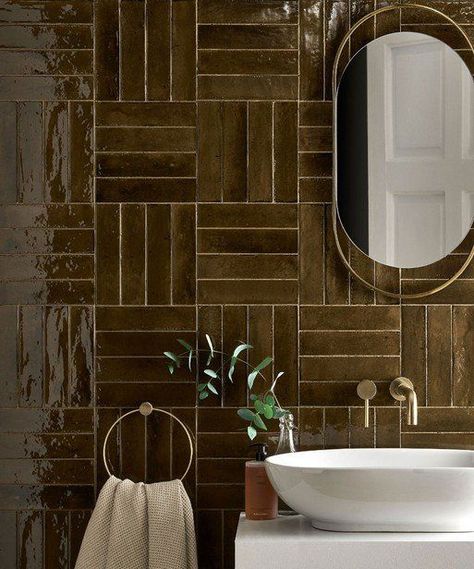 Brown Tile Bathroom, Bronze Tiles, Brown Tile, Topps Tiles, Stone Mosaic Tile, Brown Bathroom, Zellige Tile, Kitchen Floor Tile, Bad Design