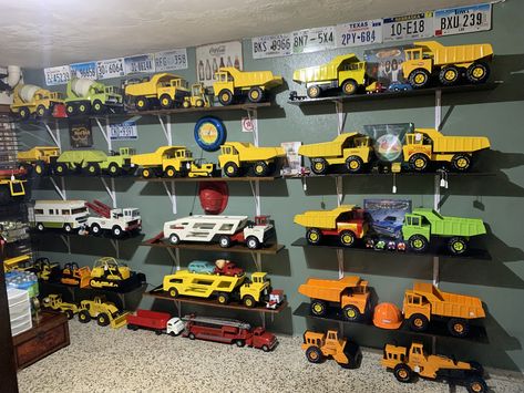 Tonka Truck Storage Ideas, Truck Storage Ideas, Truck Storage, Tonka Truck, Toy Trucks, Storage Ideas, Vintage Toys, Mario Characters, Trucks