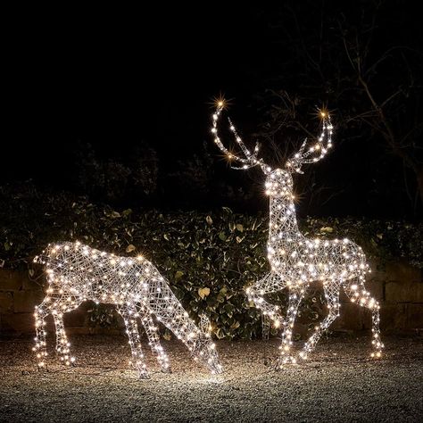 Deer Lights Christmas, Classy Outdoor Christmas Decor, Christmas Decorations For Outside, Outdoor Xmas Lights, Outdoor Reindeer, Christmas Led Lights, Christmas Deer Decorations, Stag And Doe, Reindeer Lights