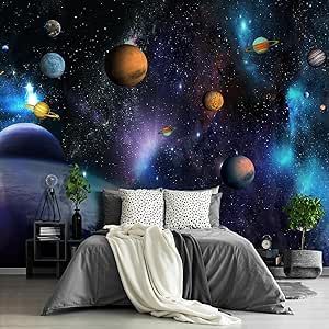 Fightal - Kids Planet murals Galaxy Backdrop Solar System Starry Night Sky Ceiling Home Theater Universe for Living Room Bedroom Wallpaper 108"x75" (It's not Peel and Stick) 3d Wallpaper Mural, Wallpaper For Wall, Floor Murals, Teen Boy Bedroom, Peel Stick Wallpaper, Wallpaper Size, Paper Wallpaper, Adhesive Wallpaper, Removable Wall