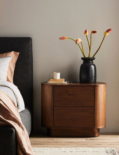 Gilda Modern Curved Storage Nightstand Bedroom Dresser Mid Century Modern, Night Stand Modern Luxury, Bed Side Tables Modern, Real Wood Nightstand, Lulu And Georgia Nightstand, Bedside Table Walnut, Bedside Tables With Storage, Night Stand Storage Ideas, Modern Minimalist Bedroom Furniture