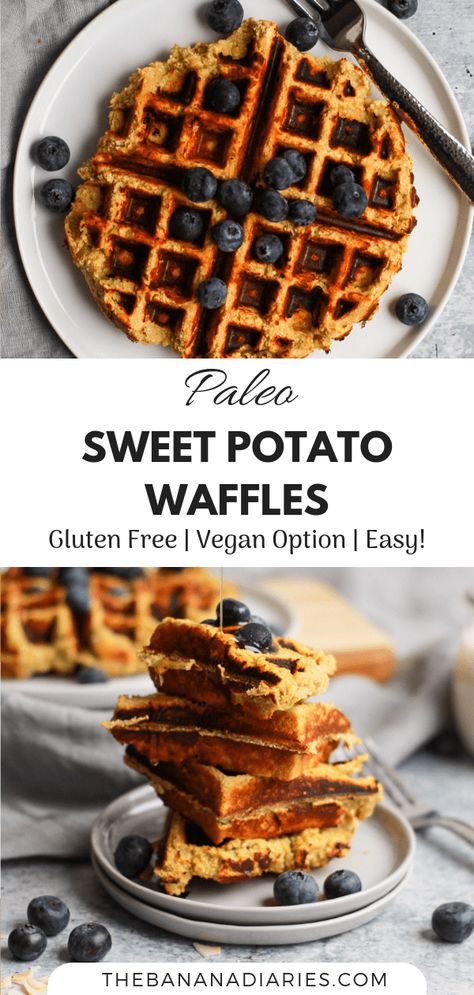 Sweet Potato Waffle Recipe, Whole30 Waffles, Sweet Potato Waffles Healthy, Gluten Free Sweet Potato Waffles, Vegan Sweet Potato Waffles, Gf Vegan Waffles, Paleo Sweet Potato Breakfast, Vegan Gluten Free Pumpkin Waffles, Paleo Sweet Potato Waffles