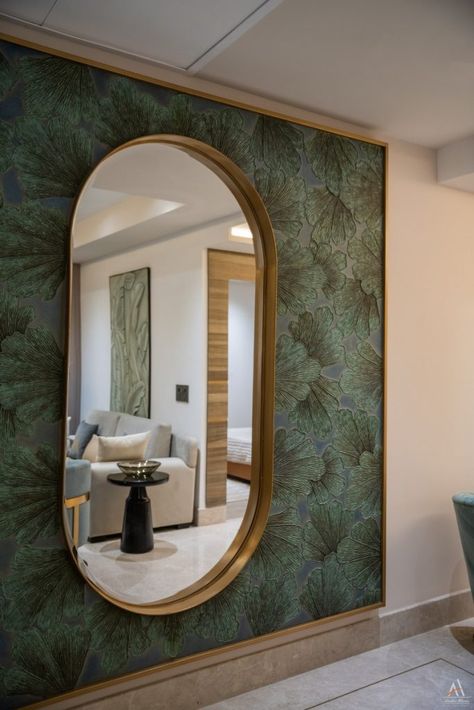 Looking Mirror Design, Mirror Panelling Wall, Dressing Table For Small Space, Statement Mirrors, Dressing Mirror Designs, Mirror Panelling, Wallpaper Mirror, Tropical Spa, Apartment Video