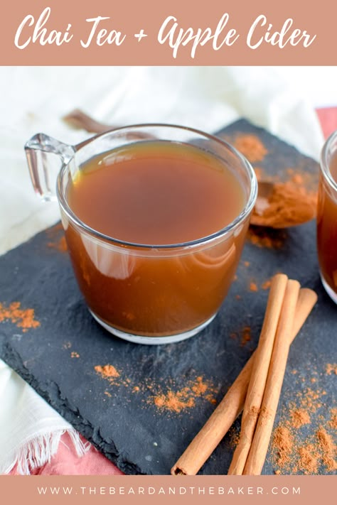 Chai Cider Recipe, Apple Cider Chai Tea, Apple Chaider Recipe, Chai Apple Cider, Apple Cider Chai Latte, Apple Cider Chai, Apple Chai, Cider Drinks, Fall Tea