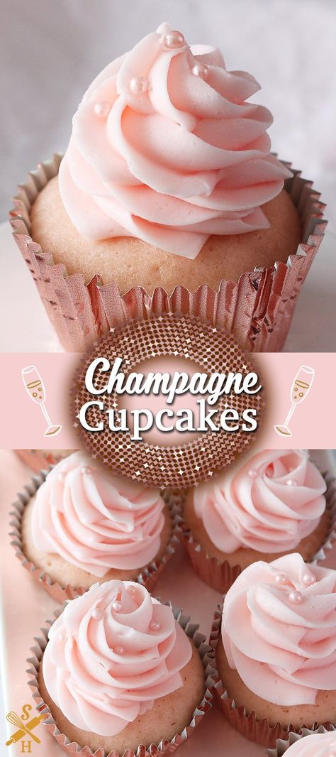 Mini Champagne Cupcakes, Cake And Cupcake Recipes, Bridal Shower Cupcakes Recipes, Easy Elegant Cupcakes, Lemon Champagne Cupcakes, Pink Champagne Cupcakes With Box Cake, Elegant Cupcake Recipes, Italian Cupcake Recipes, Cupcake Recipes Decorating