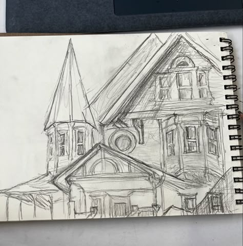 How To Draw Houses Sketches, Coraline House Drawing, Movie Scene Sketch, Building Drawing Architecture Sketches, Coraline Drawing Sketch, House Sketch Architecture, Coraline Drawings, Coraline Sketch, Coraline Doodles