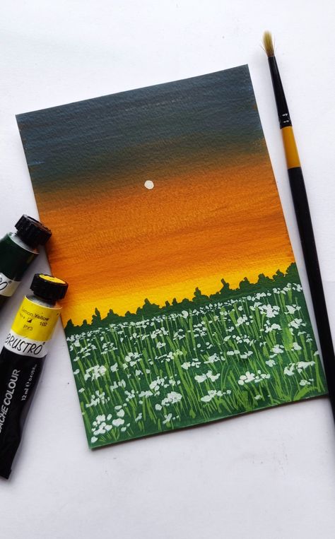 #gouachepainting #flowerfield #gouacheflowerfield #easypainting #paintingideas #easypaintingideas #goauchepaintingtechniques #gouacheideas #landscape #landscapepainting #landscapescenery #landscapescenerypainting #scenarypainting #goauchemedium Flower Field Painting Easy, Field Painting Easy, Painting Flower Field, Tiny Landscape, Easy Landscape Paintings, Easy Flower Painting, Scenery Paintings, Painting Flower, Cute Paintings