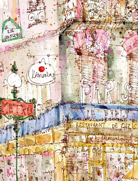 Drawing Cafe, Restaurant Drawing, Cafe Sketch, France Painting, Paris Home Decor, Cafe Paris, Cafe Pictures, French City, Paper Border