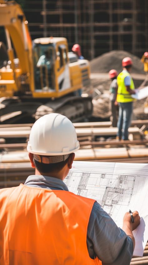 "Construction Site Planning: #EngineerInOrangeVest studies #Blueprints at busy #ConstructionSite with workers and #ConstructionMachinery in background. #ConstructionLife #SitePlanning #OnsiteEngineer #ConstructionWork #AIPortrait #EngineeringLife #DigitalArtwork ⬇️ Download and 📝 Prompt 👉 https://stockcake.com/i/construction-site-planning_261660_51584" Women In Construction Aesthetic, Construction Site Photoshoot, Contractor Aesthetic, Construction Graphic Design, Construction Photoshoot, Construction Site Photography, Construction Ads, Construction Aesthetic, Vision Planning