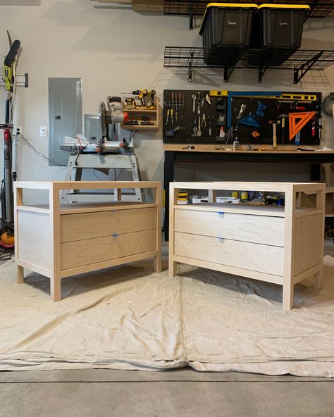 Custom Wood Furniture Bedroom, How To Build Night Stands, Dresser To Nightstand Diy, Diy Large Nightstand, Standalone Wardrobe Bedroom, How To Build A Nightstand With Drawers, Building Furniture Beginner Diy Projects, Building A Nightstand, Wood Veneer Furniture Makeover