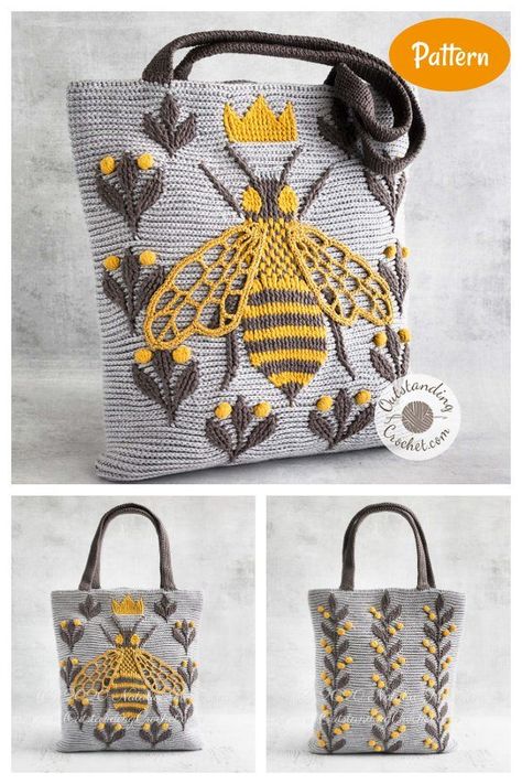 Queen Bee Bag Crochet Pattern | Crochet bag pattern, Bag pattern, Unique crochet Bag Crochet Pattern Free, Unique Crochet Patterns, Modern Haken, Bee Bag, Bee Crochet, Mochila Crochet, Crochet Purse Pattern Free, Free Crochet Bag, Bag Pattern Free