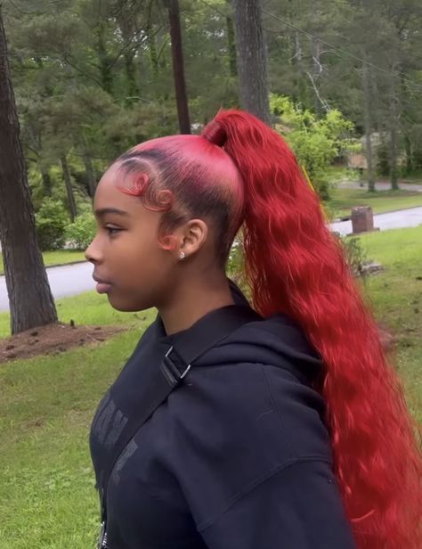 Breezy Wave Ponytail, Black Woman Red Hair, Red Ponytail, Wave Ponytail, Natural Hair Bun Styles, Weave Ponytail Hairstyles, Sleek Ponytail Hairstyles, Hair Puff, Quick Weave Hairstyles