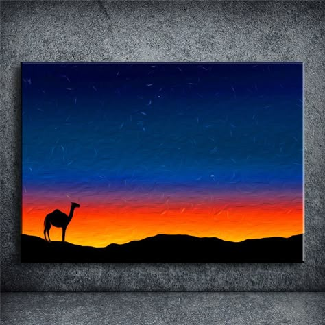 Desert Painting Ideas, Oil Pastel Paintings Ideas, Oil Painting Drawings, Camel Painting, Painting Eyes, Sunset Canvas Painting, Oil Pastel Drawings Easy, Oil Pastels Painting, Silhouette Painting