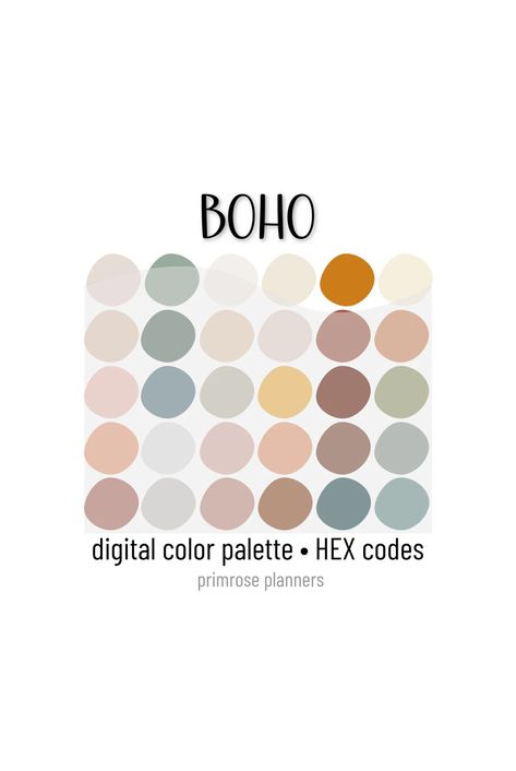 Boho Digital Color Palette Color Chart Goodnotes Tool - Etsy Australia Color Palette Hex Codes, Digital Color Palette, Bohemian Color Palette, Ipad Procreate, Hex Color Palette, Winter Color Palette, Grey Color Palette, Hex Codes, Bohemian Colors