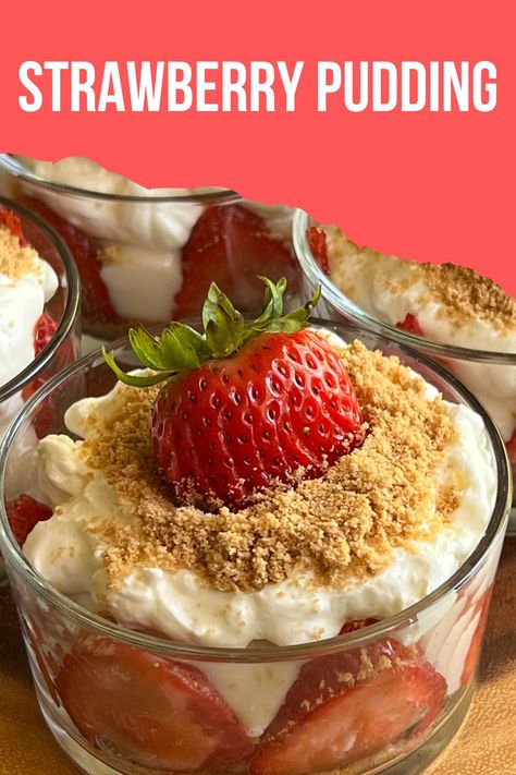 Strawberry pudding recipe Homemade Vanilla Custard, Strawberry Wedding, Strawberry Pudding, Strawberry And Cream, Vegetarian Cookies, Homemade Custard, Custard Pudding, Bake Dessert, Vanilla Custard