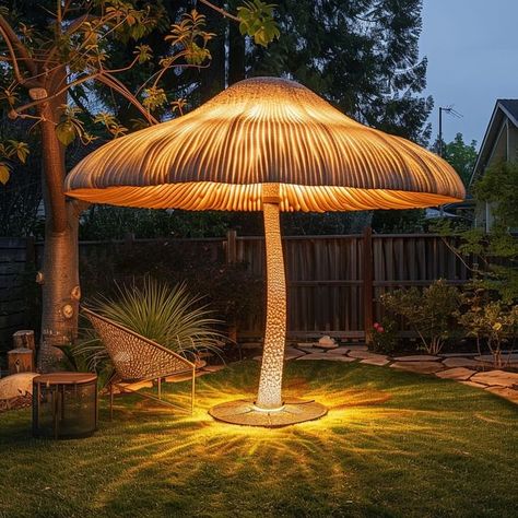 Ecosapiens | Introducing our enchanting Fungi-Shaped Backyard Umbrella, an imaginative and practical addition to any outdoor space. Designed to resemble... | Instagram Backyard Umbrella, Beach Resort Design, Unique Umbrella, Entrance Gates Design, Spatial Design, Resort Design, Backyard Lighting, Shade Structure, Outdoor Backyard